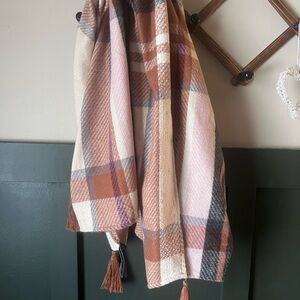 Plaid  blanket scarf in Brown and Cream